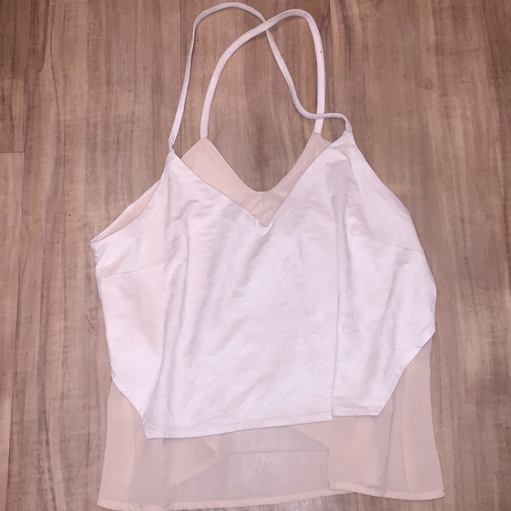 Suede Off-White Cross Strapped Tank Top Blouse